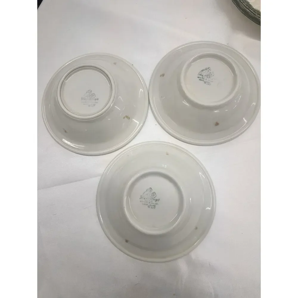 VTG Shenango China Schroeder Hotel Set Of 3 Green Crest Soup Cereal Bowl 5.75